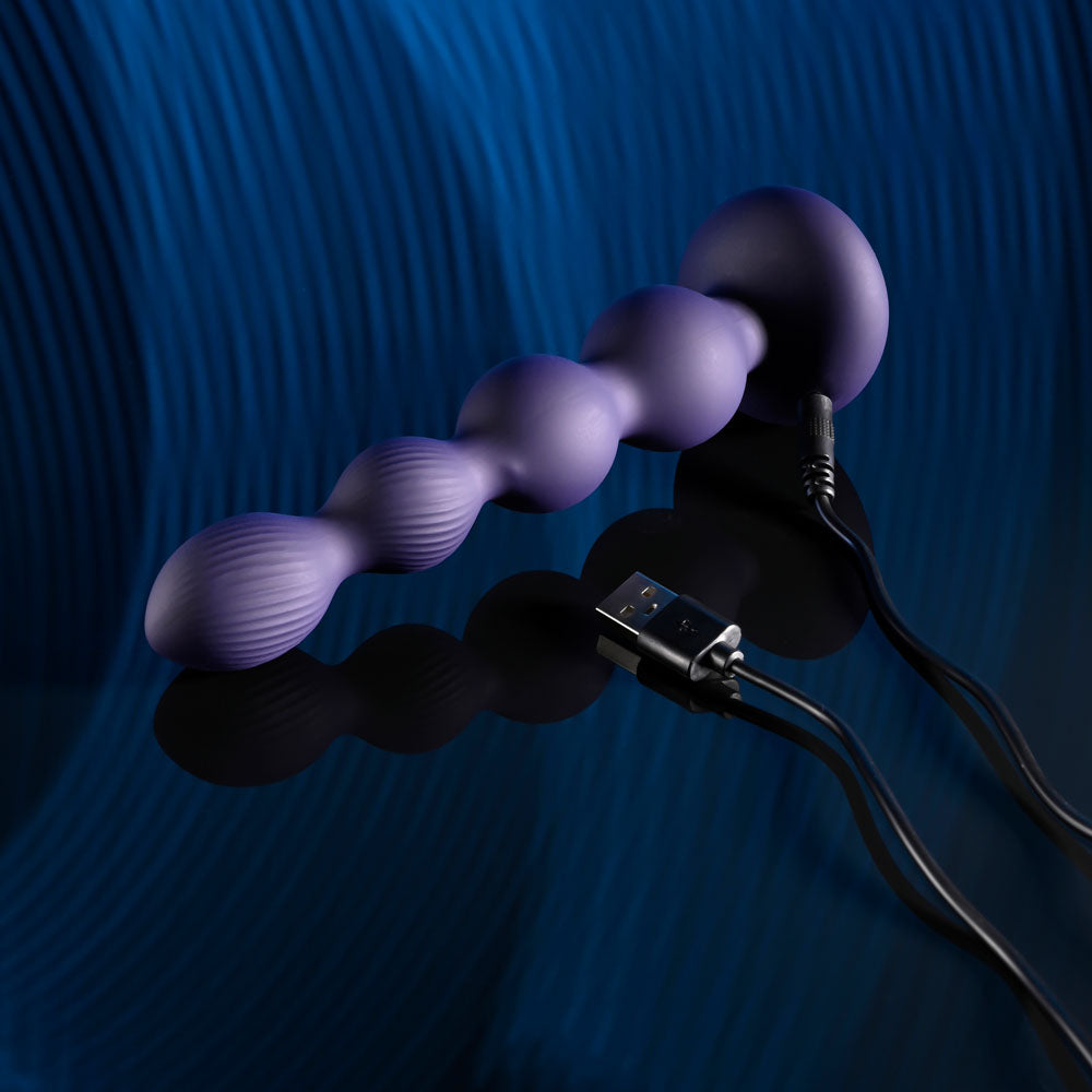 Evolved PLEASURE ORBIT - Navy Blue 17.8cm Twirling & Vibrating Anal Beads with Remote
