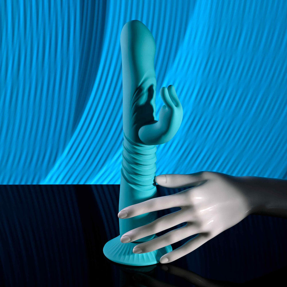 Evolved BUNNY HOP - Teal 25.1cm Thrusting Rabbit Vibrator with Suction Base