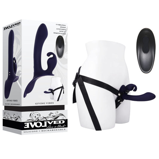 Evolved GIVING VIBES - Black 14.6cm Vibrating Strap-On with Remote
