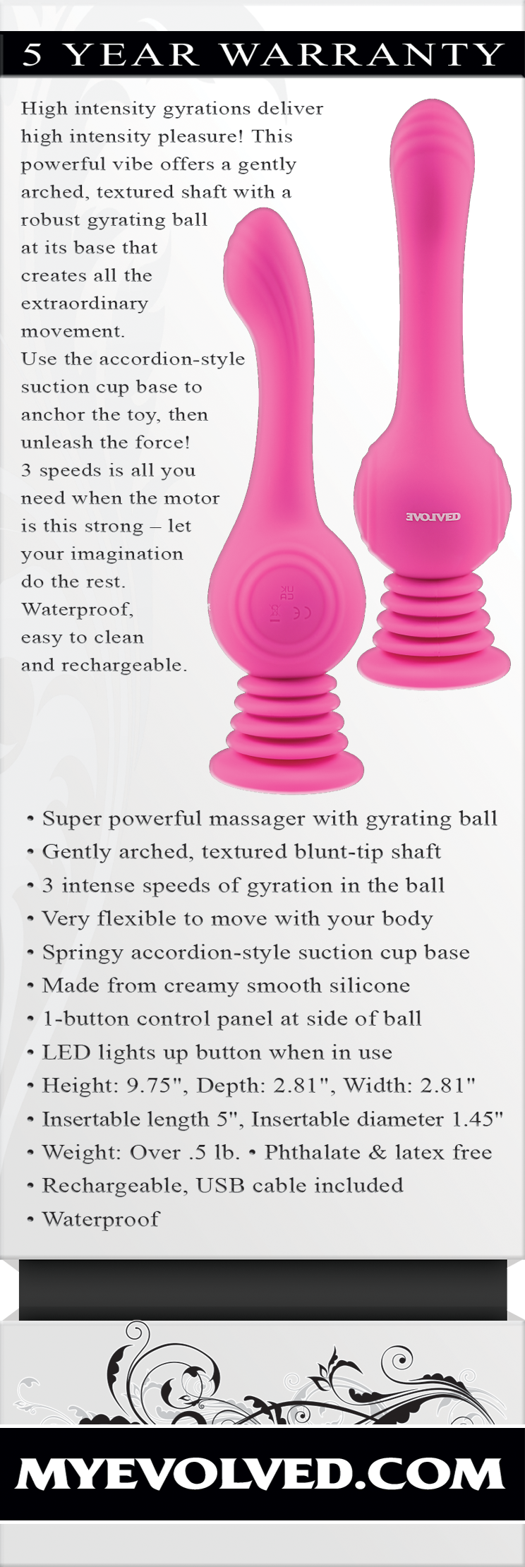 Evolved GYRO VIBE Pink 24.8cm USB Rechargeable Super Vibrator