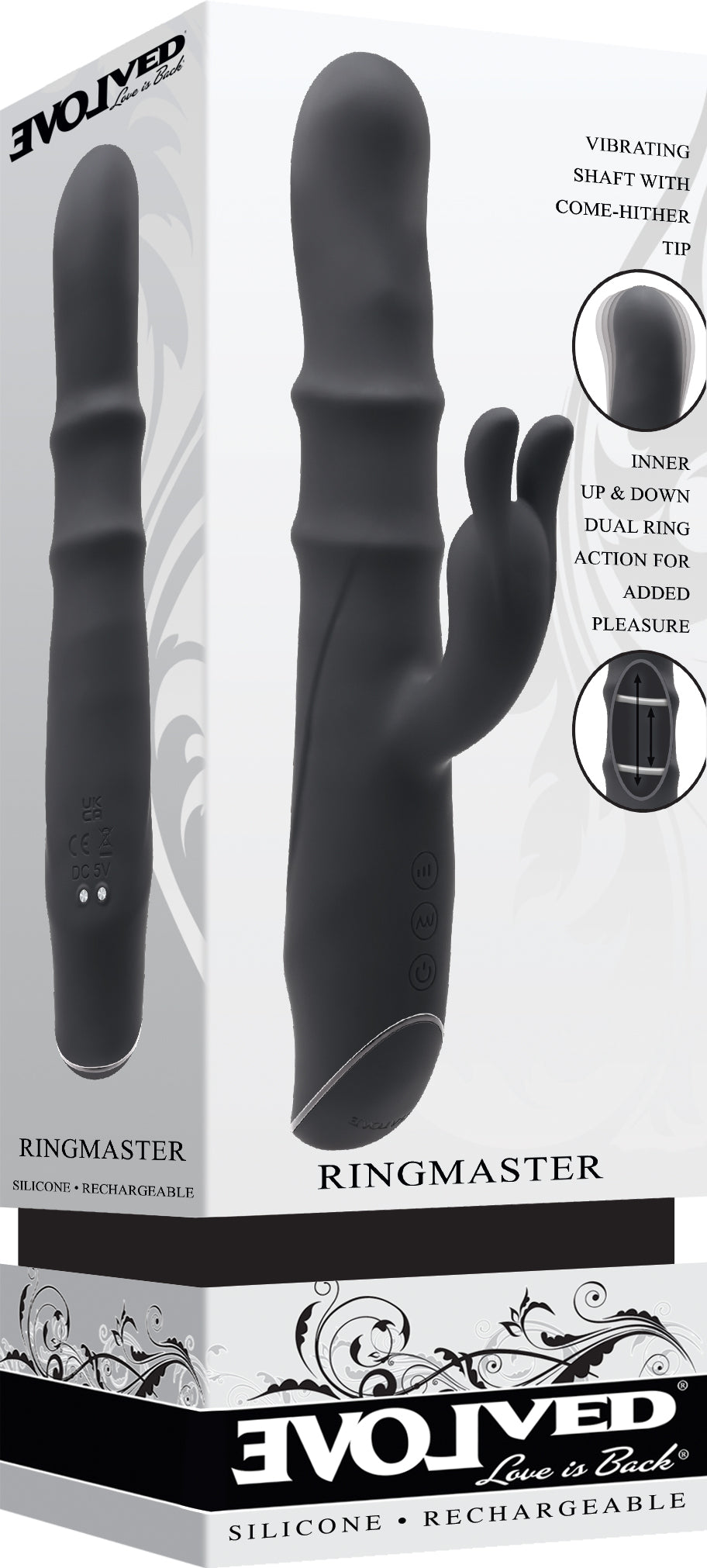 Evolved RINGMASTER Black 23.1cm USB Rechargeable Rabbit Vibrator