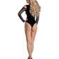 Starline Lingerie Kalis Wet Look Cold Shoulder Bodysuit Black Size S/M or M/L