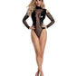Starline Lingerie Kalis Wet Look Cold Shoulder Bodysuit Black Size S/M or M/L