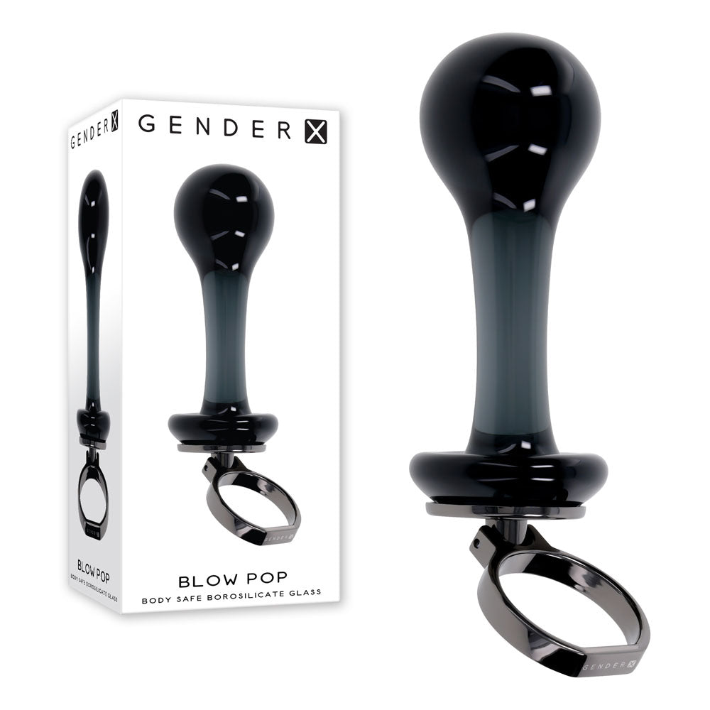 Gender X BLOW POP - Black 12.8cm Glass Plug with Ring Pull