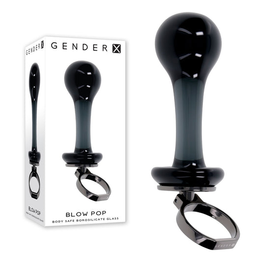 Gender X BLOW POP - Black 12.8cm Glass Plug with Ring Pull