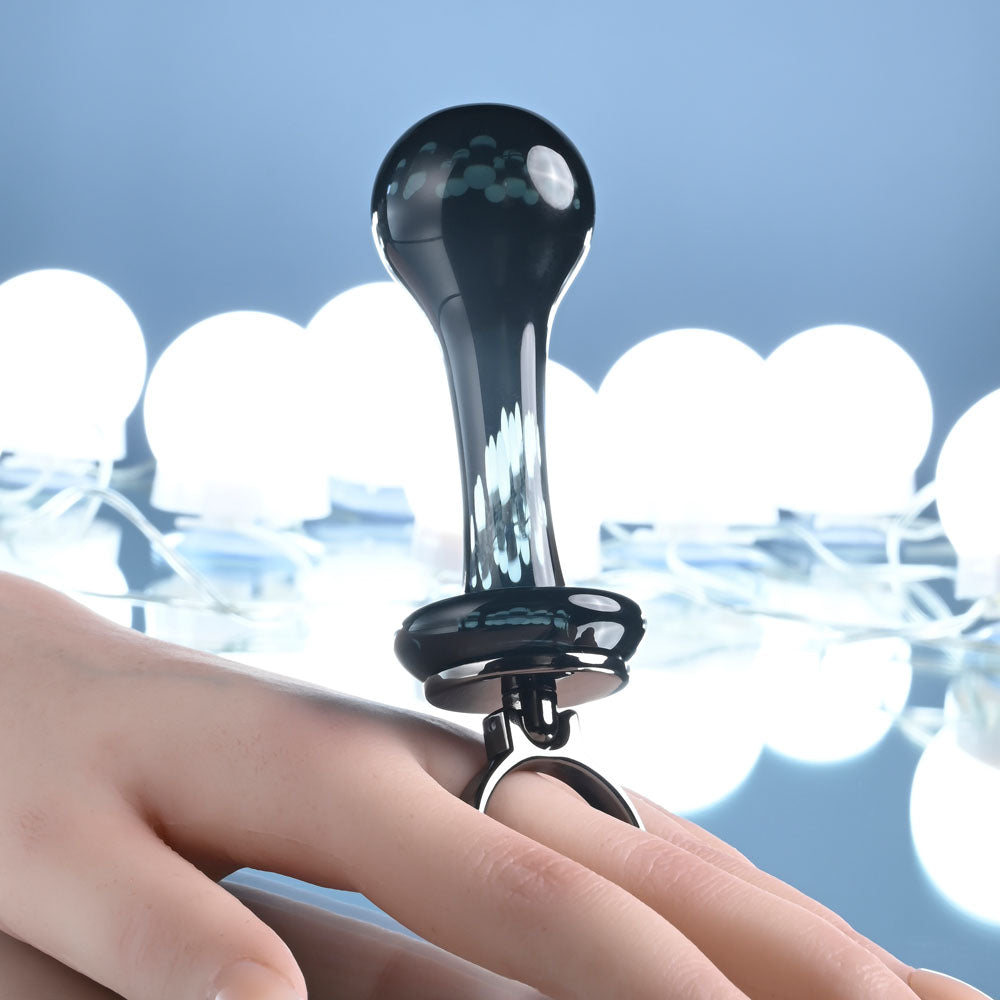Gender X BLOW POP - Black 12.8cm Glass Plug with Ring Pull