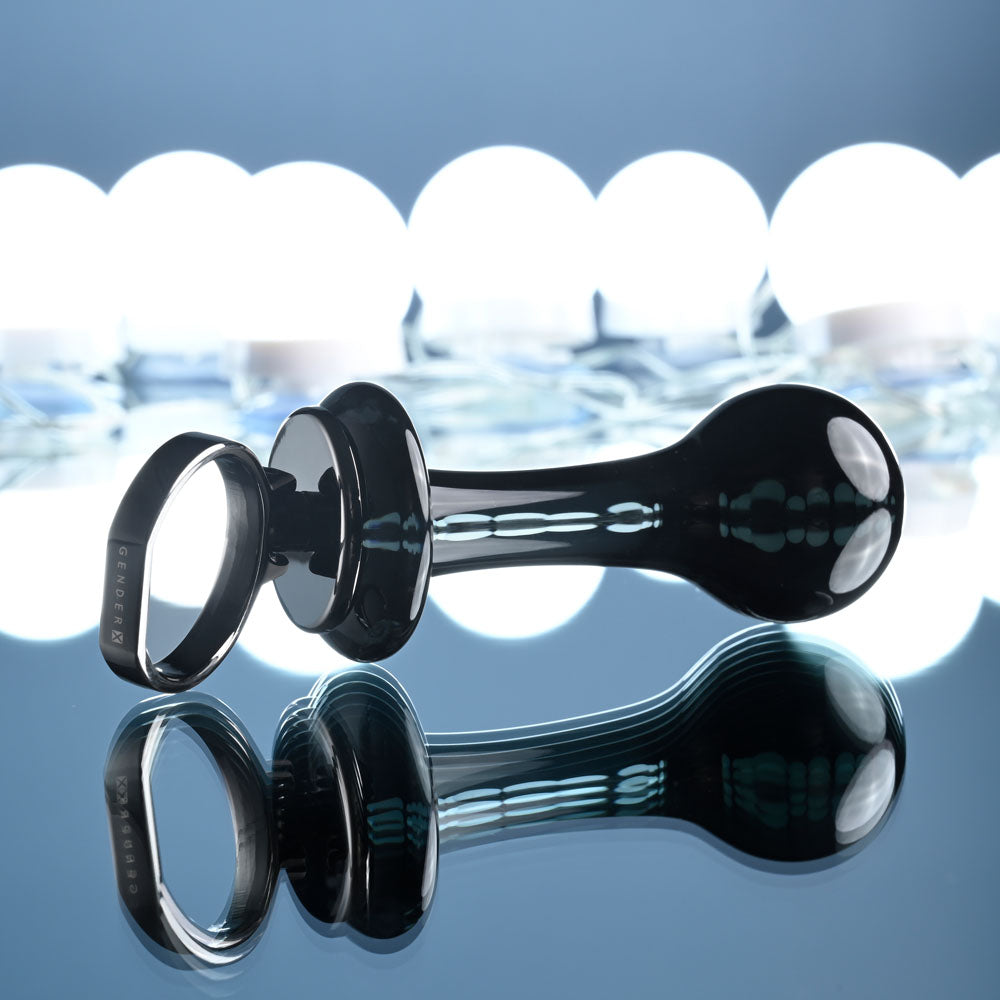 Gender X BLOW POP - Black 12.8cm Glass Plug with Ring Pull