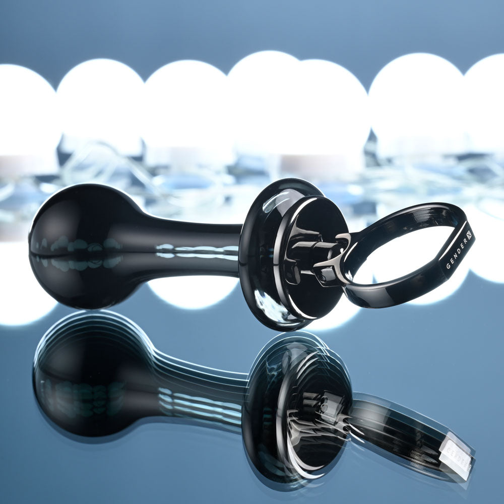 Gender X BLOW POP - Black 12.8cm Glass Plug with Ring Pull