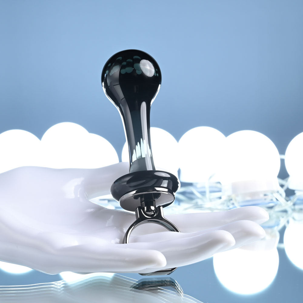 Gender X BLOW POP - Black 12.8cm Glass Plug with Ring Pull