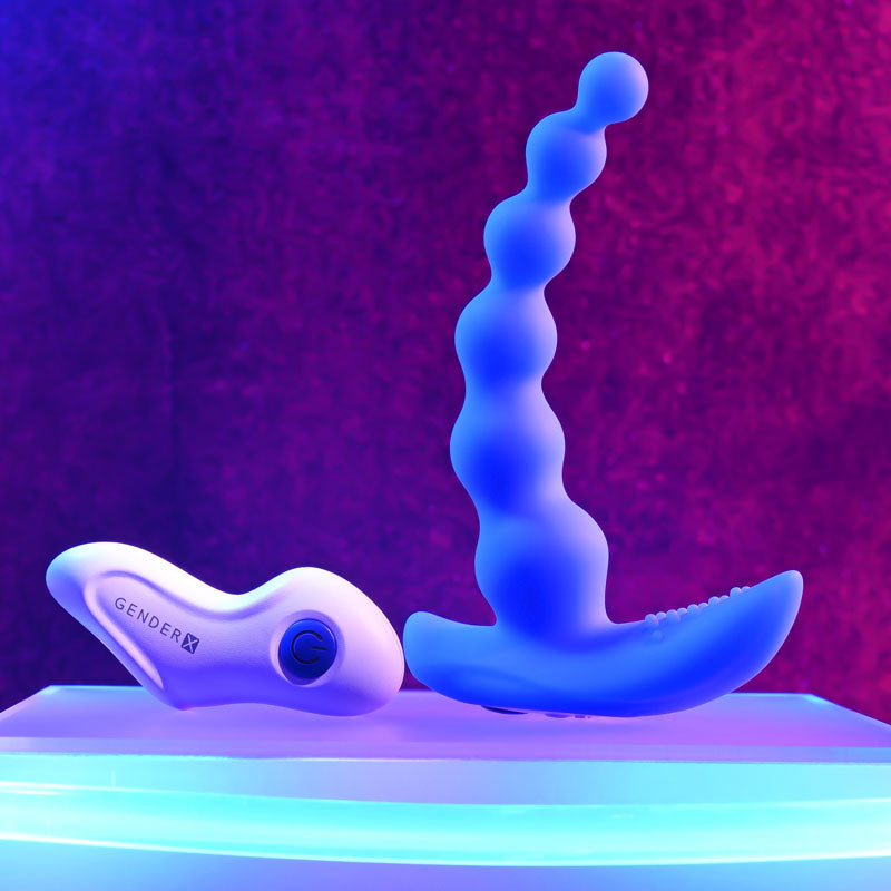 Gender X BEADED PLEASURE - Blue 11.4cm Vibrating Anal Beads with Remote