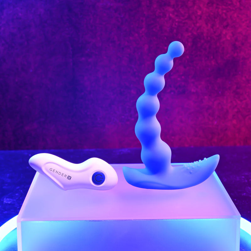 Gender X BEADED PLEASURE - Blue 11.4cm Vibrating Anal Beads with Remote