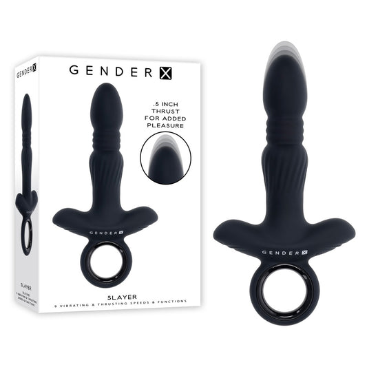 Gender X SLAYER - Black 20cm Thrusting Vibrating Butt Plug