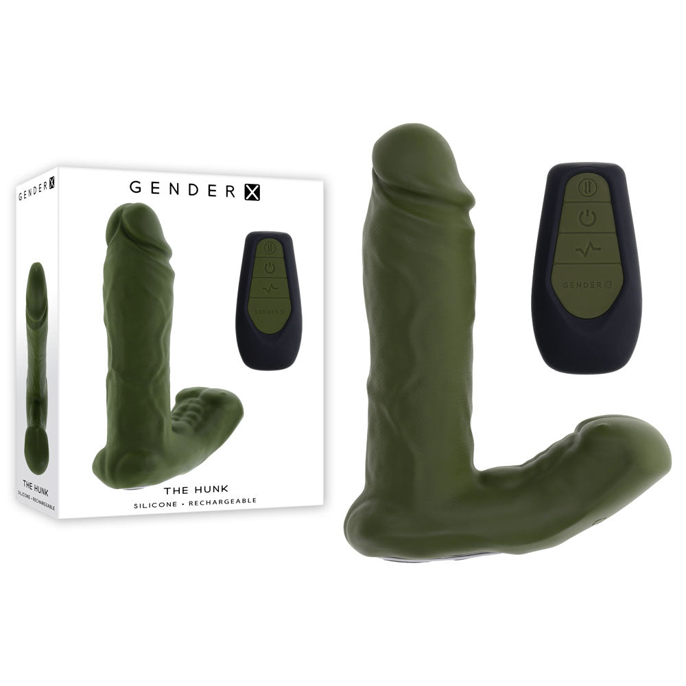 Gender X THE HUNK - Green 15.2cm Thrusting Double Vibrator with Remote