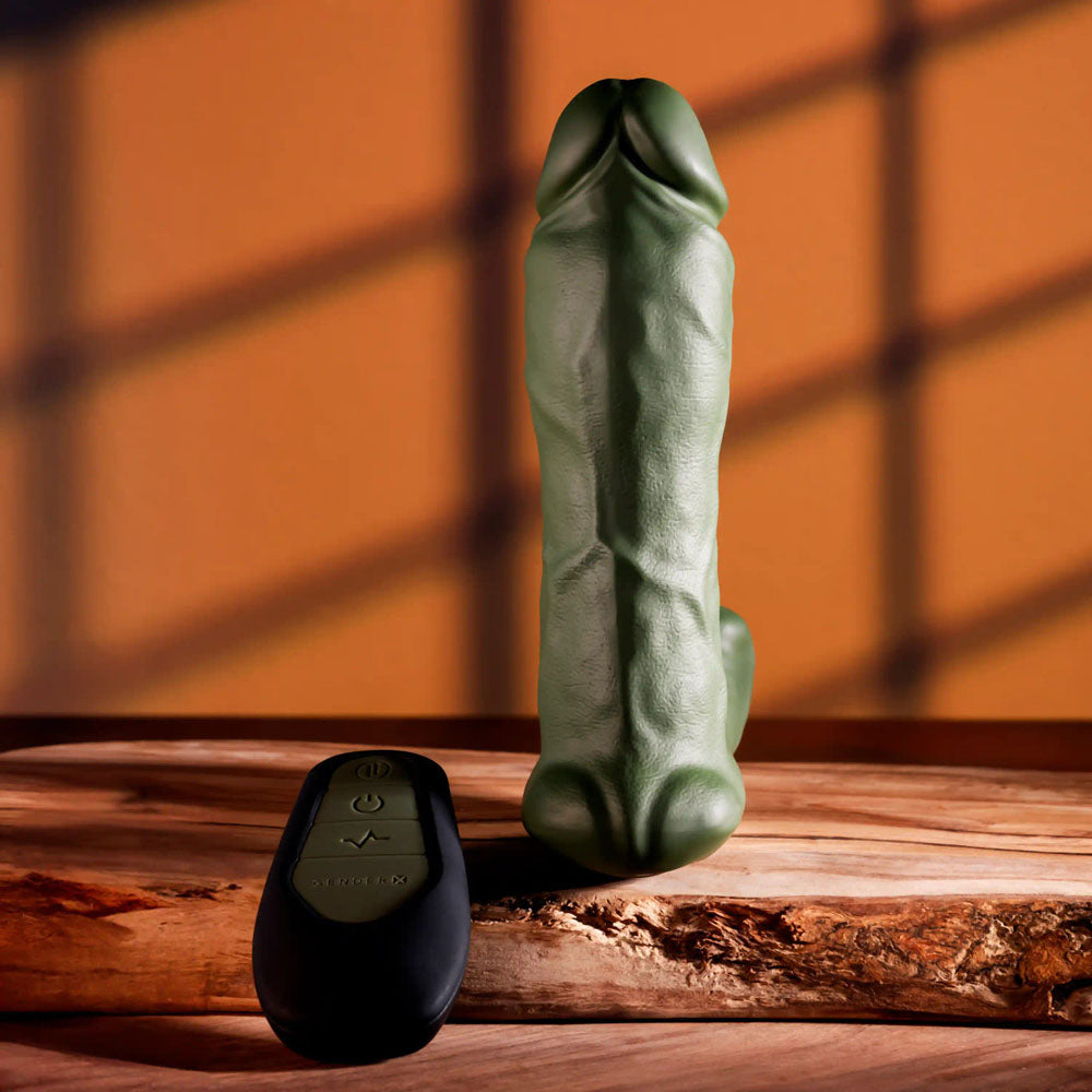 Gender X THE HUNK - Green 15.2cm Thrusting Double Vibrator with Remote