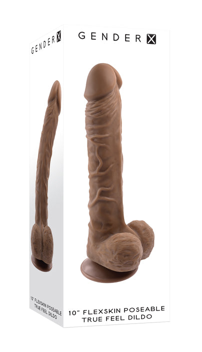 Gender X 10" FLEXSKIN POSEABLE TRUE FEEL Dark Brown 29.2cm Poseable Dong Dildo