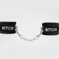 Love In Leather Fluffy Diamante BITCH Wrist Restraints