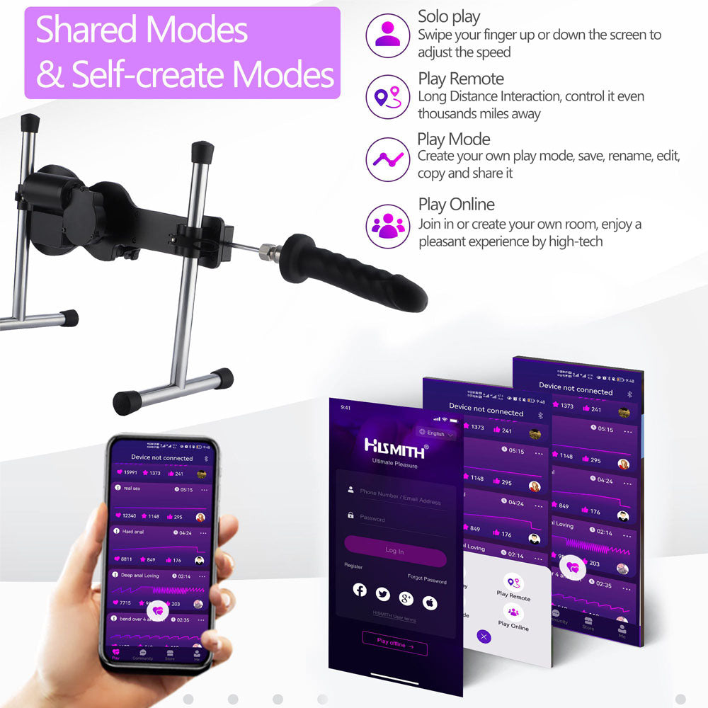 HiSmith Mini Pro - Black Mains Powered Sex Machine with App Control and Remote