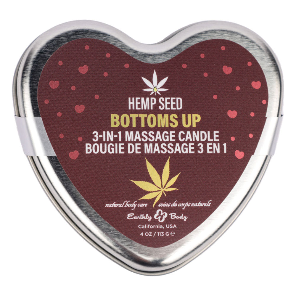 Earthly Body Hemp Seed 3 in 1 Massage Heart Candle - Bottoms Up (Wild Blueberries, Dewy Meadow-grass, Sweet Wildflowers) - 113g