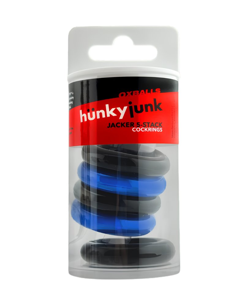 Hunkyjunk Jacker 5-stack Five-pack Tube Super-strong Cockrings Blue/Black