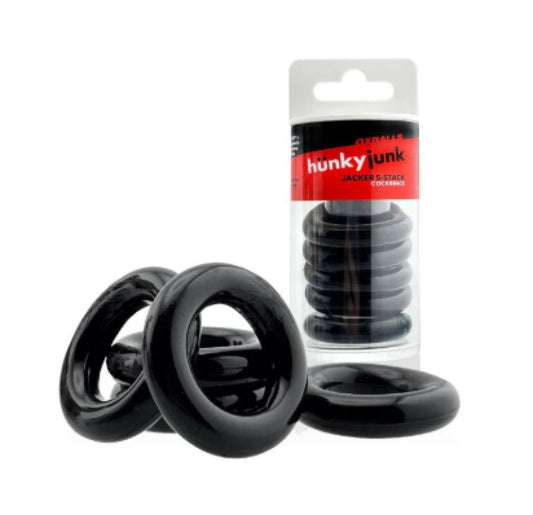 Hunkyjunk Jacker 5-stack Five-pack Tube Super-strong Cockrings Black