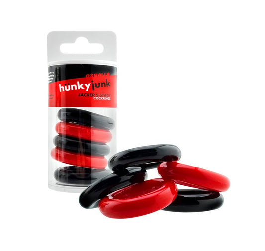 Hunkyjunk Jacker 5-stack Five-pack Tube Super-strong Cockrings Blue/Black