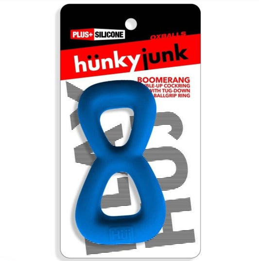 Hunkyjunk Boomerang Double-ring Cockring & Nut-tugger Teal Fizz