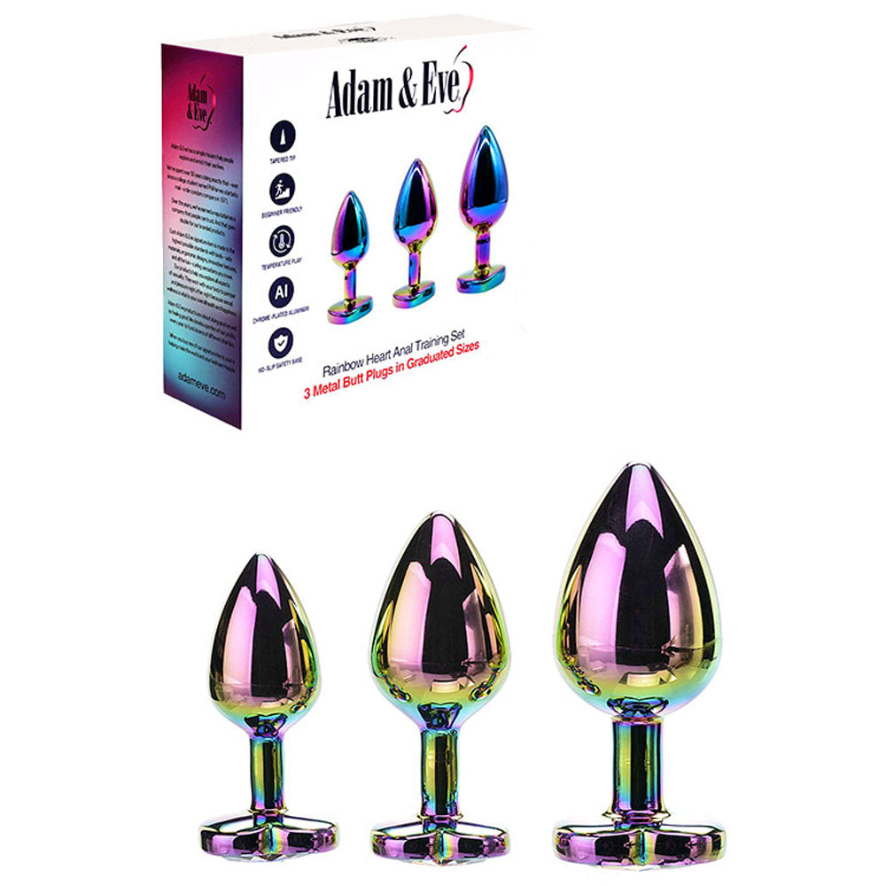 Adam & Eve Rainbow Heart Gem Anal Training Set - Multicoloured Plugs with Gem Bases - Set of 3 Sizes