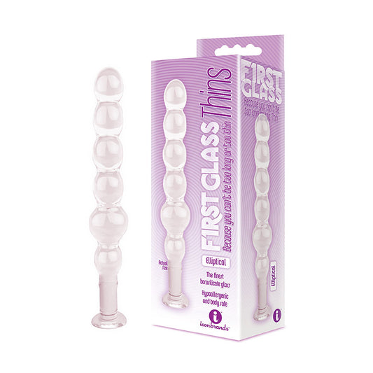 Icon Brands | The 9's First Glass Thins Elliptical Anal Beads 7" Glass Dildo