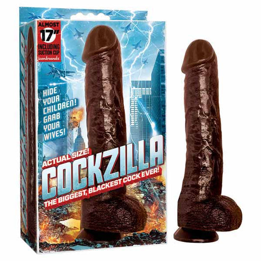 Icon Brands | Cockzilla Black 43cm (17") Dong w Suction Cup