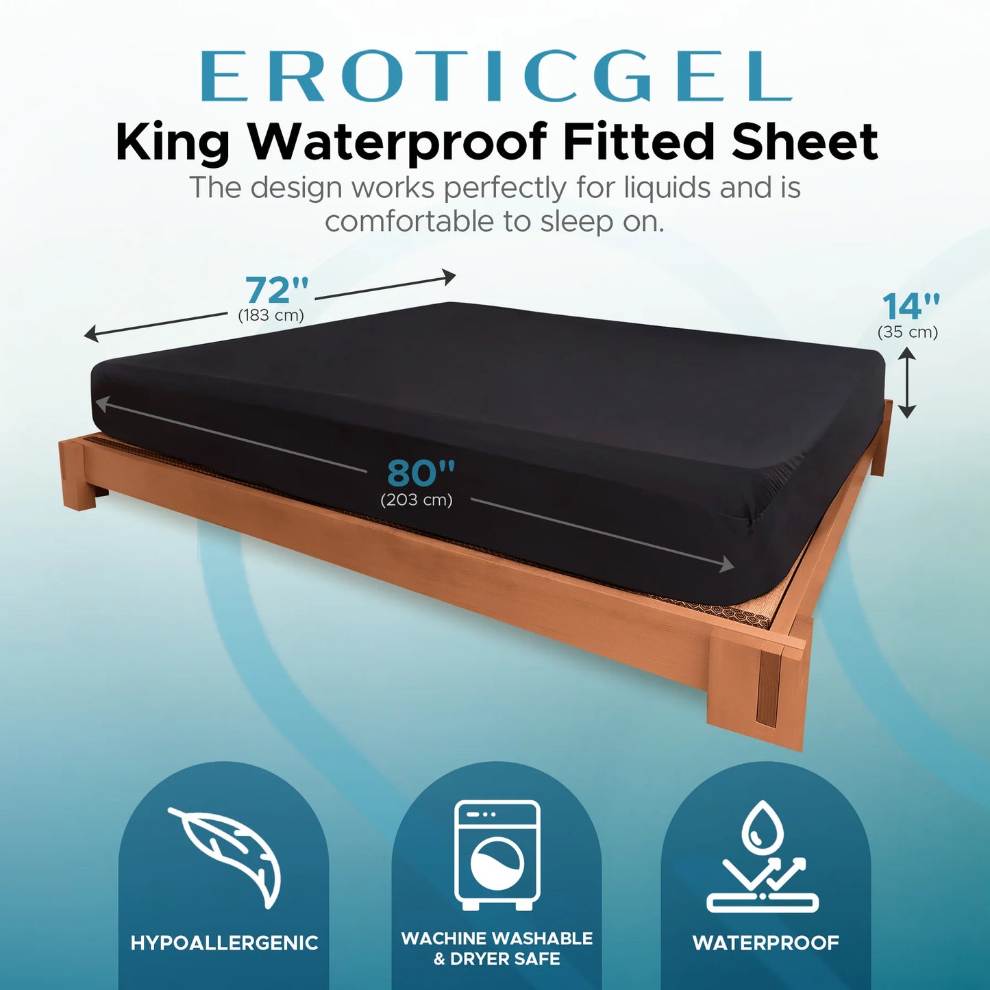 Eroticgel KING Waterproof Fitted Sheet 183cm x 203cm + 35cm