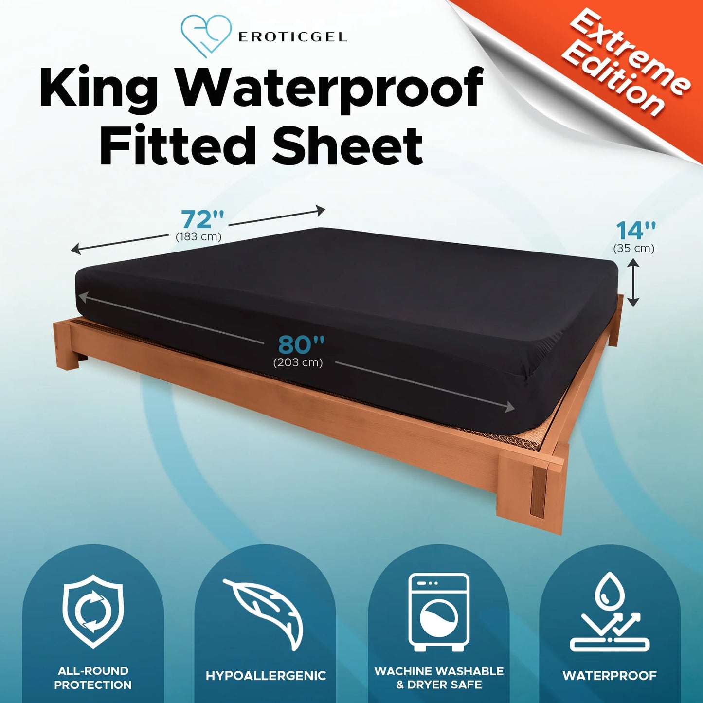 Eroticgel KING Waterproof Fitted Sheet EXTREME Edition 183cm x 203cm + 35cm