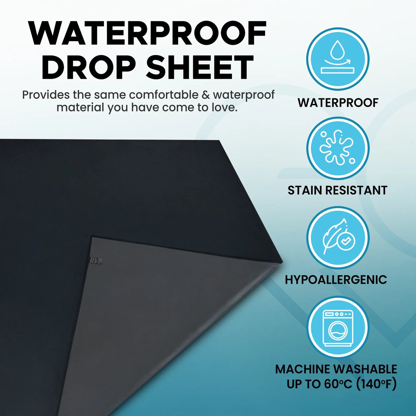 Eroticgel Waterproof Drop Sheet Black 150cm x 150cm