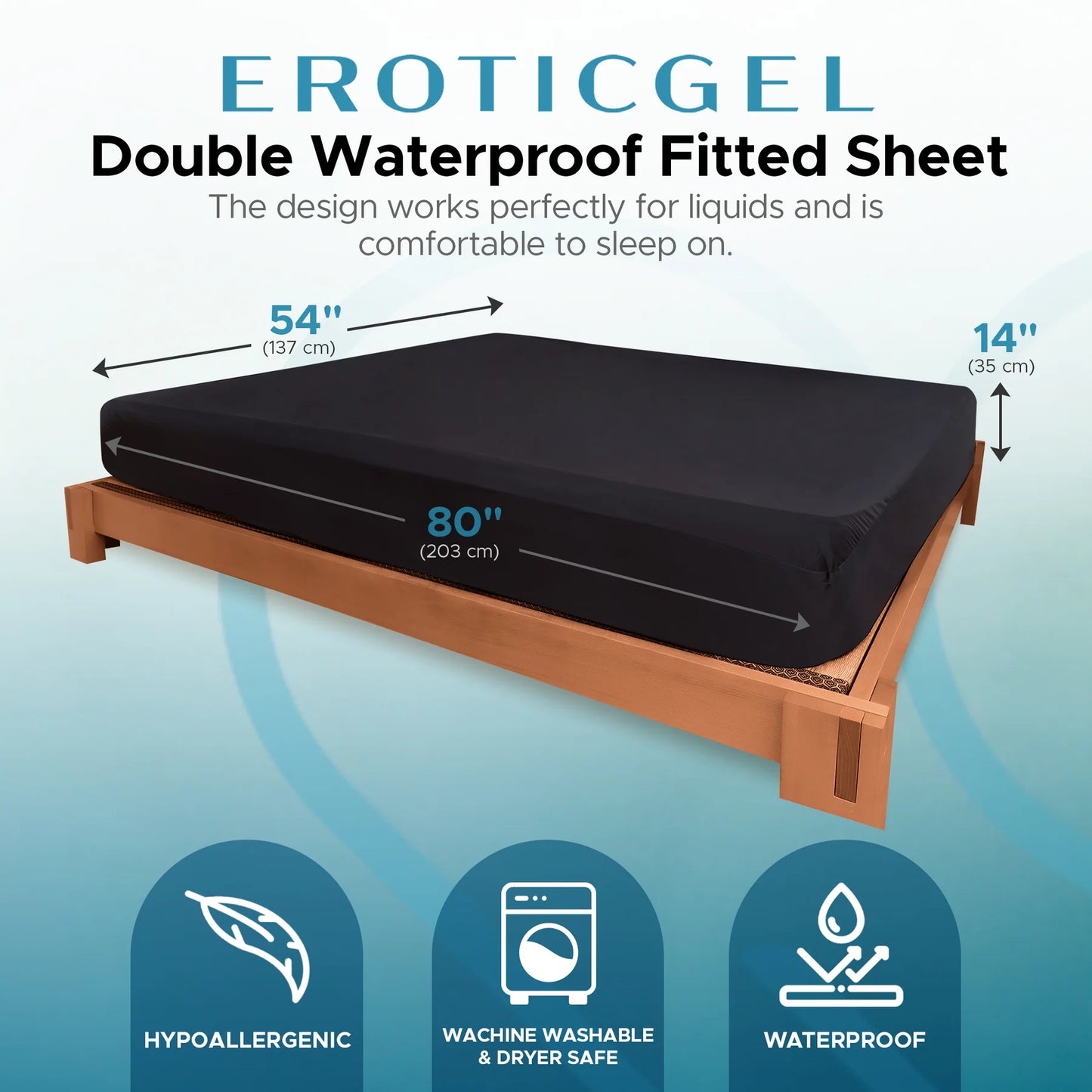 Eroticgel DOUBLE Waterproof Fitted Sheet 137cm x 203cm + 35cm