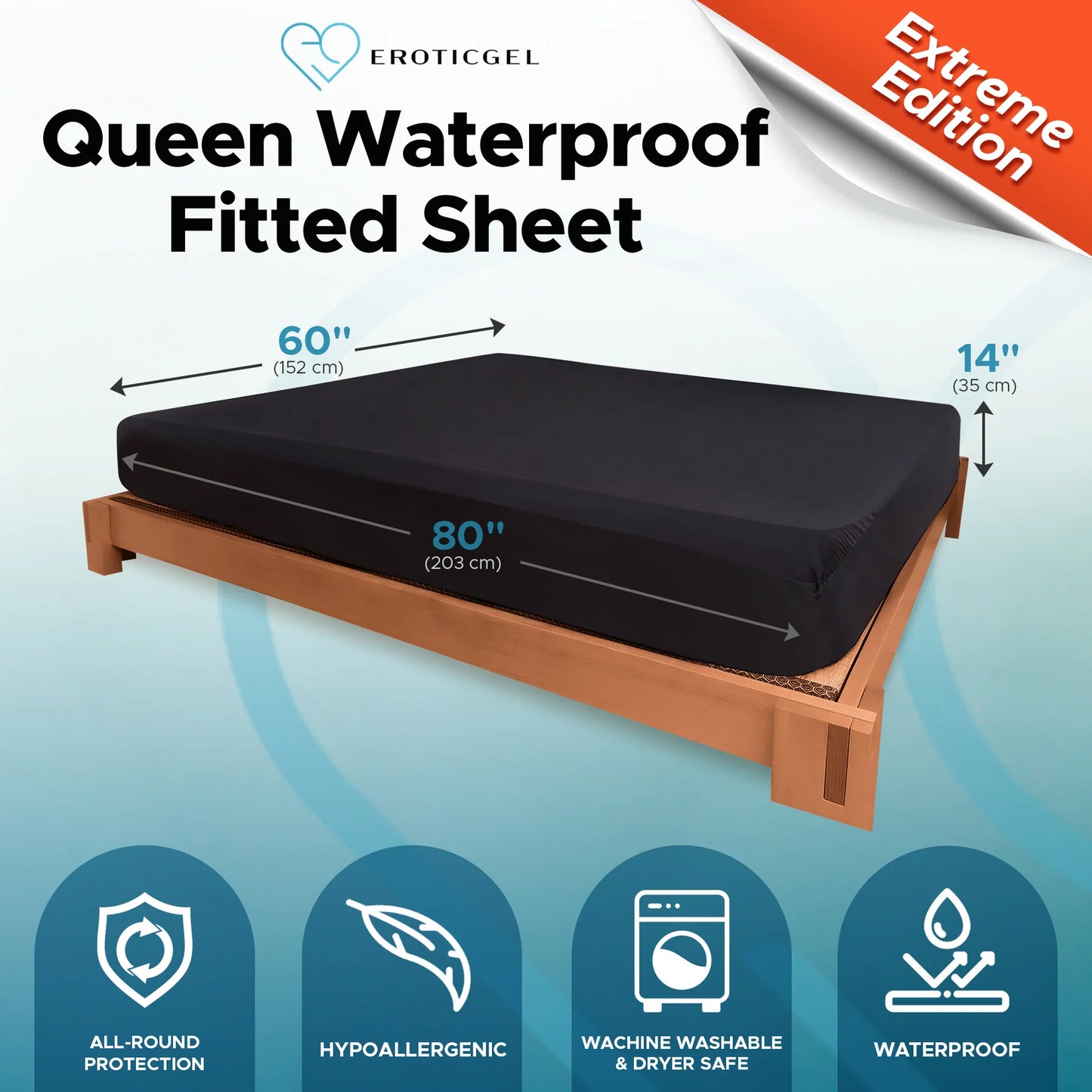 Eroticgel QUEEN Waterproof Fitted Sheet EXTREME Edition 152cm x 203cm + 35cm