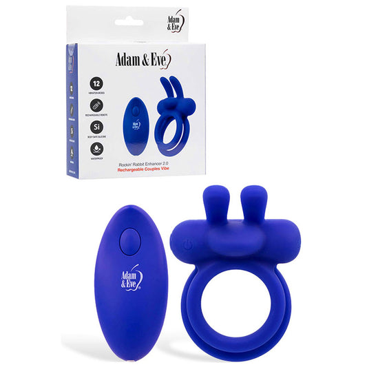 Adam & Eve Rockin Rabbit 2.0 - Blue Vibrating Cock Ring with Wireless Remote