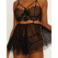 Muse Lingerie Black Floral Eyelash Lace + Mesh Babydoll PD003BLK Size S/M/L