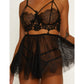 Muse Lingerie Black Floral Eyelash Lace + Mesh Babydoll PD003BLK Size S/M/L