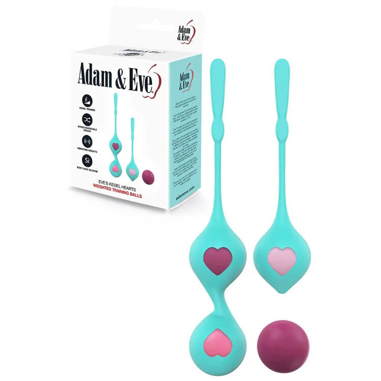 Adam & Eve EVES KEGEL HEARTS - Teal Weighted Kegel Balls - Set of 2