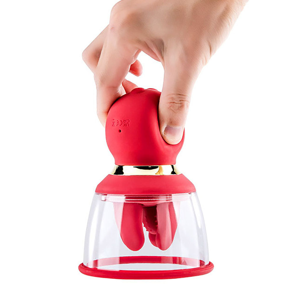 Adam & Eve SQUEEZE-N-PLEASE Vaginal Pump with Massaging Tongue and Fingers - Red