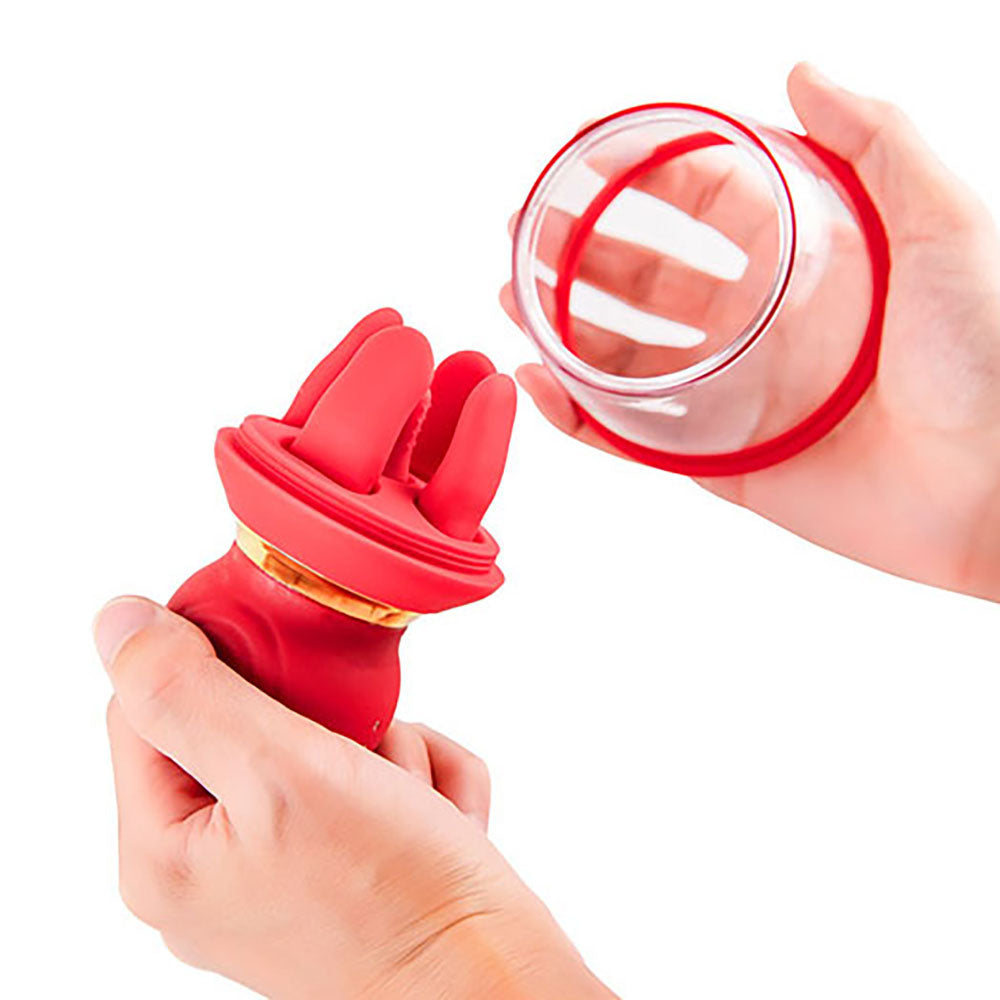 Adam & Eve SQUEEZE-N-PLEASE Vaginal Pump with Massaging Tongue and Fingers - Red