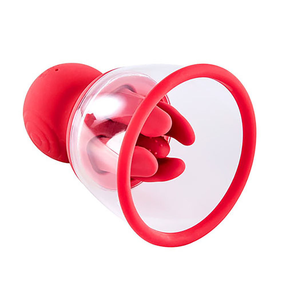 Adam & Eve SQUEEZE-N-PLEASE Vaginal Pump with Massaging Tongue and Fingers - Red