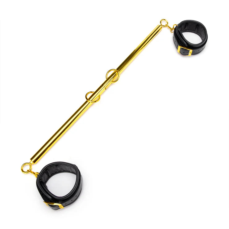 Lux Fetish Solid Gold Expandable Spreader Bar Set With Detachable Leatherette Cuffs
