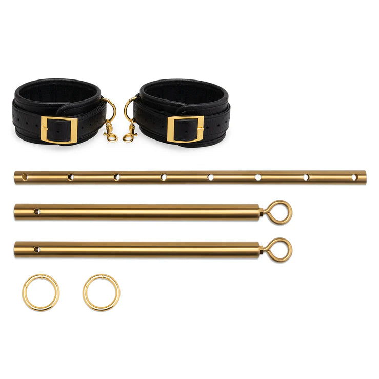 Lux Fetish Solid Gold Expandable Spreader Bar Set With Detachable Leatherette Cuffs