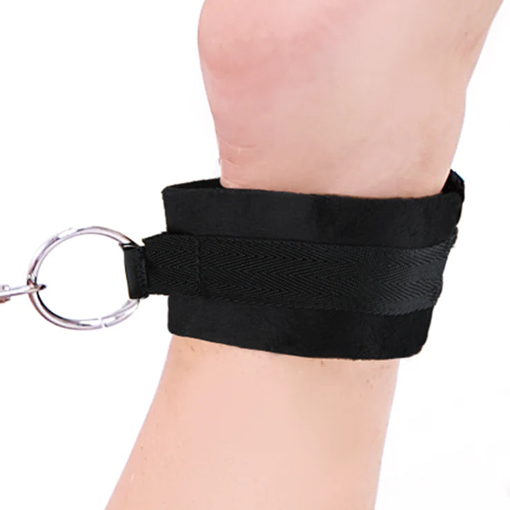 Lux Fetish Hog Tie with 4 Universal Soft Restraints Cuffs + Blindfold
