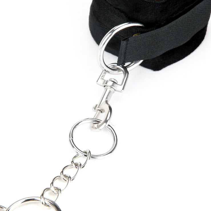 Lux Fetish Hog Tie with 4 Universal Soft Restraints Cuffs + Blindfold