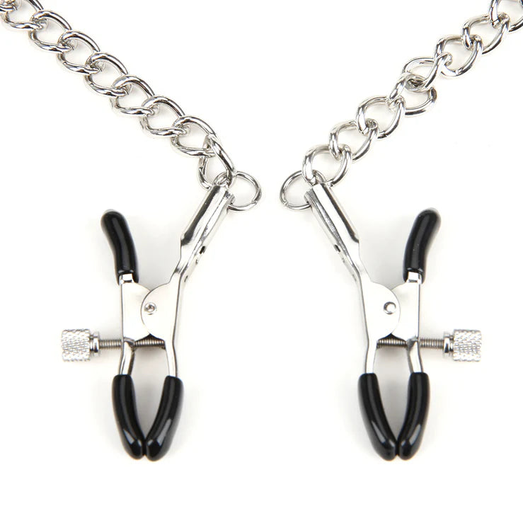 Lux Fetish Breathable Ball Gag With Nipple Chain + Blindfold
