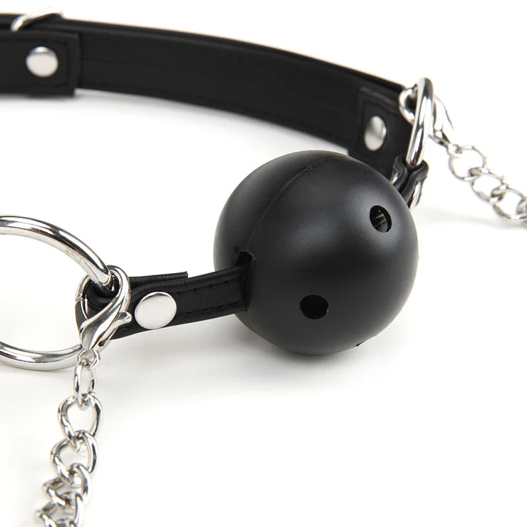 Lux Fetish Breathable Ball Gag With Nipple Chain + Blindfold