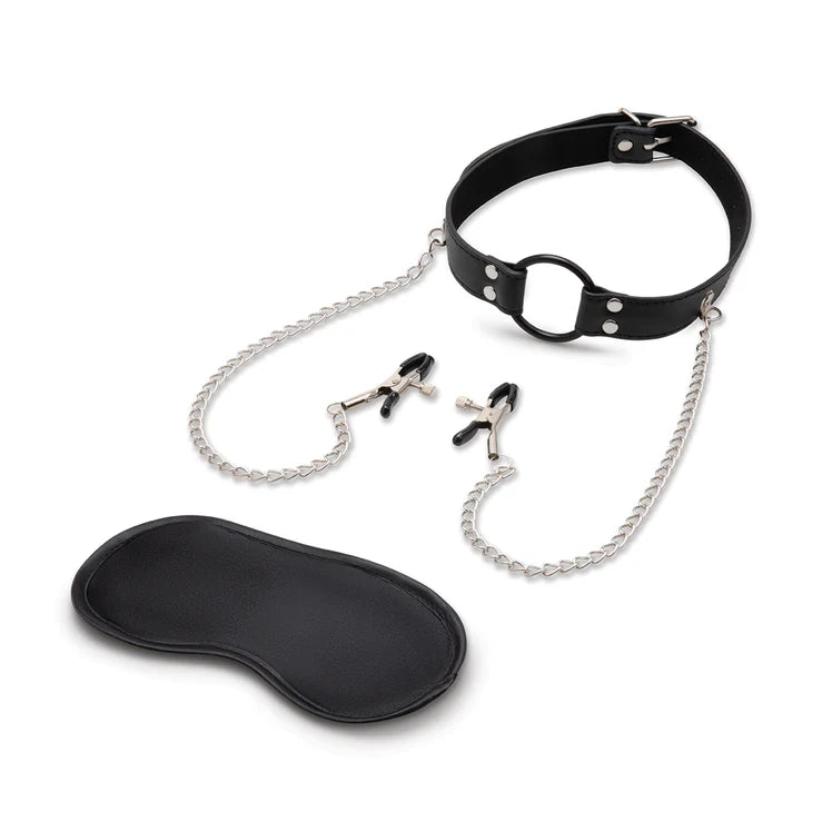 Lux Fetish Open Mouth Gag With Nipple Clips