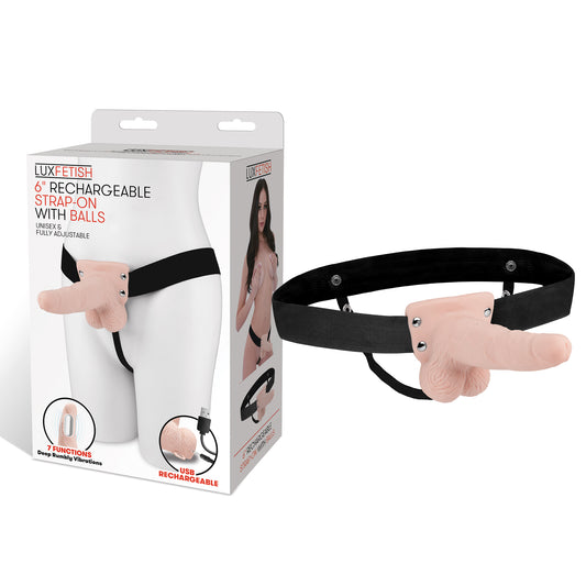 Lux Fetish 6" Rechargeable Strap-on With Balls - Flesh
