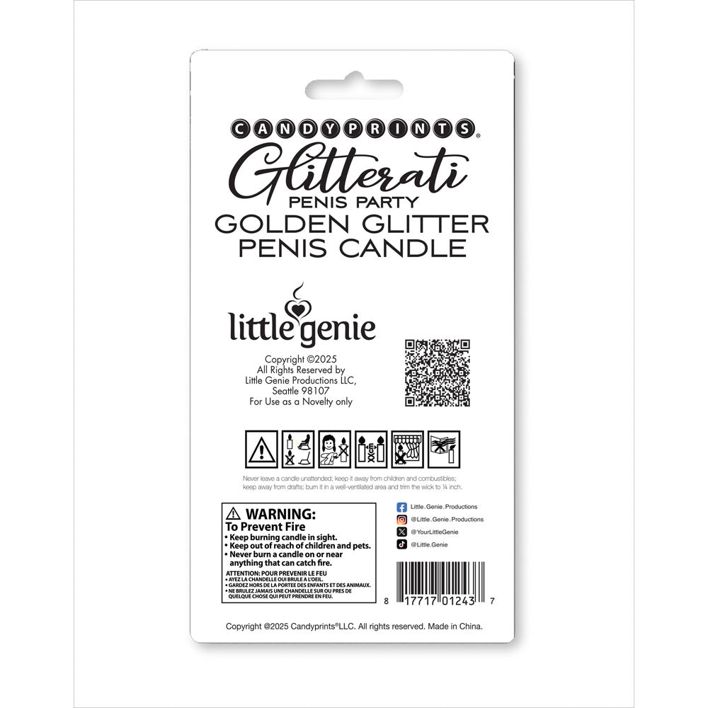 Little Genie | Glitterati Gold Glitter Penis Candle - Gold 10cm Penis Party Candle